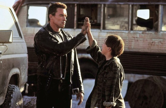 Edward Furlong and Arnold Schwarzenegger High Five